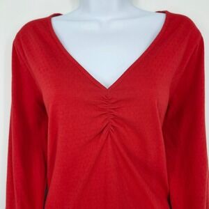 Fat Face NWT‎ Womens Ruched V-Neck Top Size 12 Cherry Red Long Sleeves